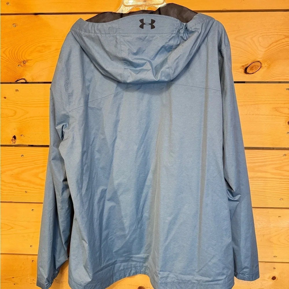 Under Armour Men Blue Hooded Windbreaker Jacket XL Lightweight Zip Athletic